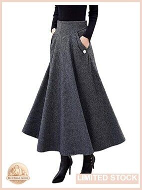 High Waisted A-Line Pleated Long Plaid Maxi Skirt